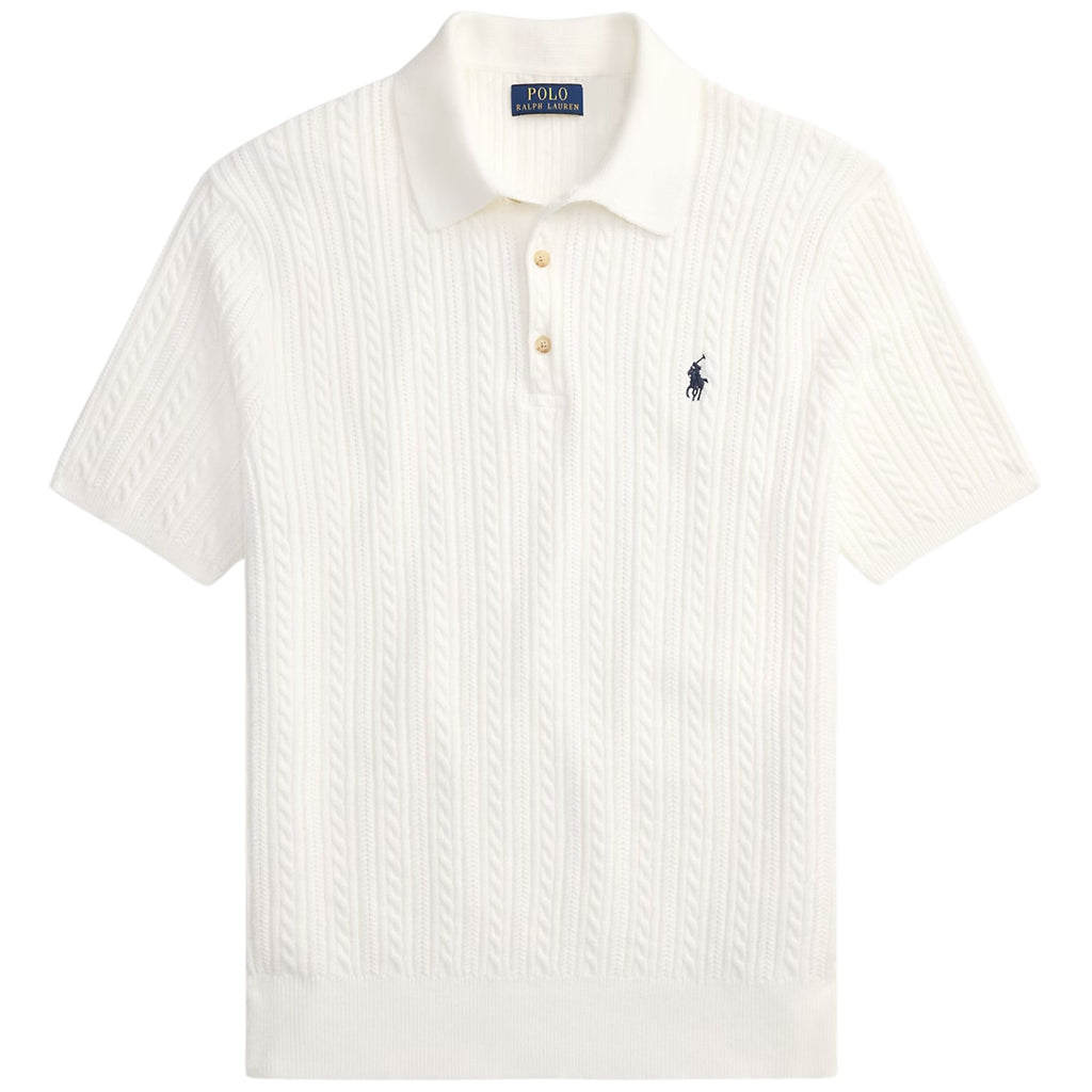 Cable-Knit Cotton Polo Jumper - White