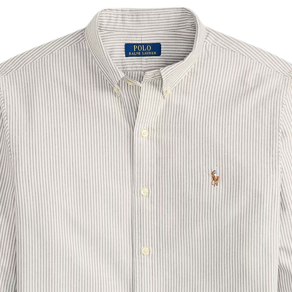 Polo Ralph Lauren Custom Fit Striped Oxford Shirt - Nutmeg Brown/White