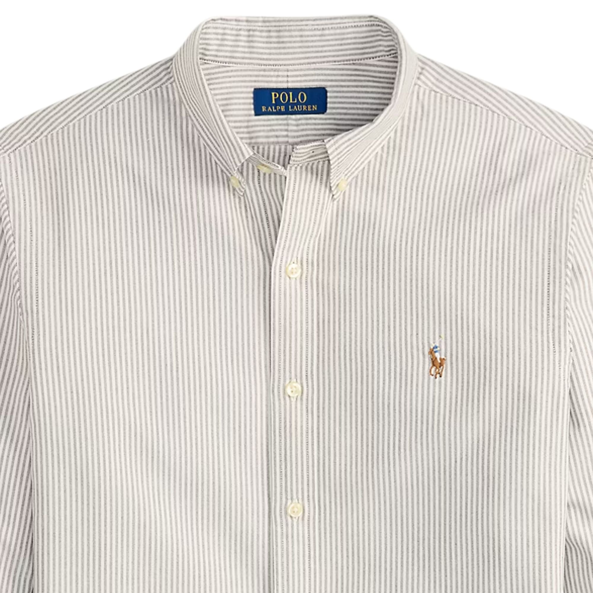 Polo Ralph Lauren Custom Fit Striped Oxford Shirt - Nutmeg Brown/White