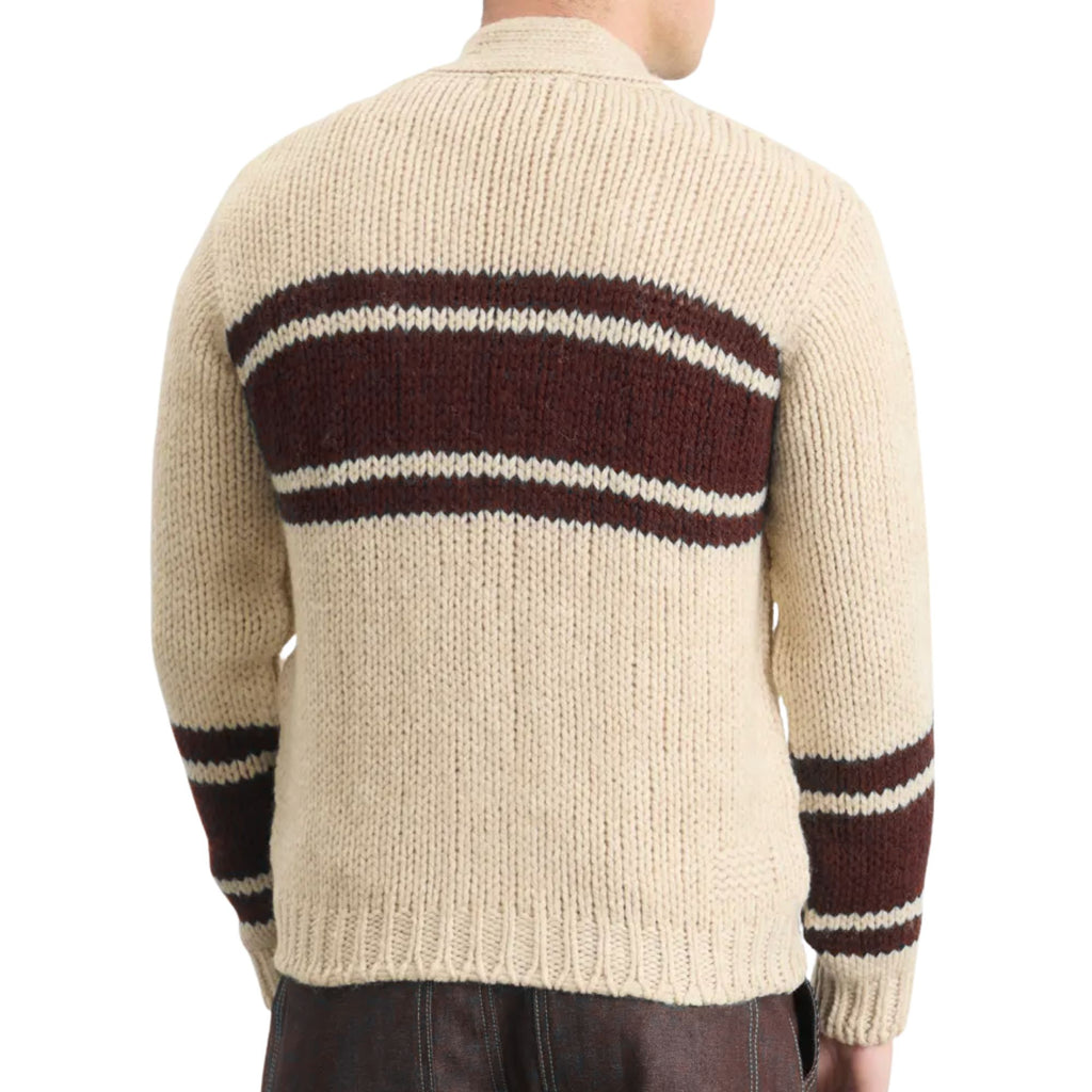 Universal Works Langdale Cardigan Chunky Knit Stripe - Ecru