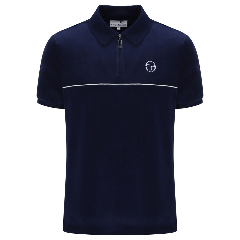 Sergio Tacchini Cardona Velour Zip Polo Shirt - Maritime Blue