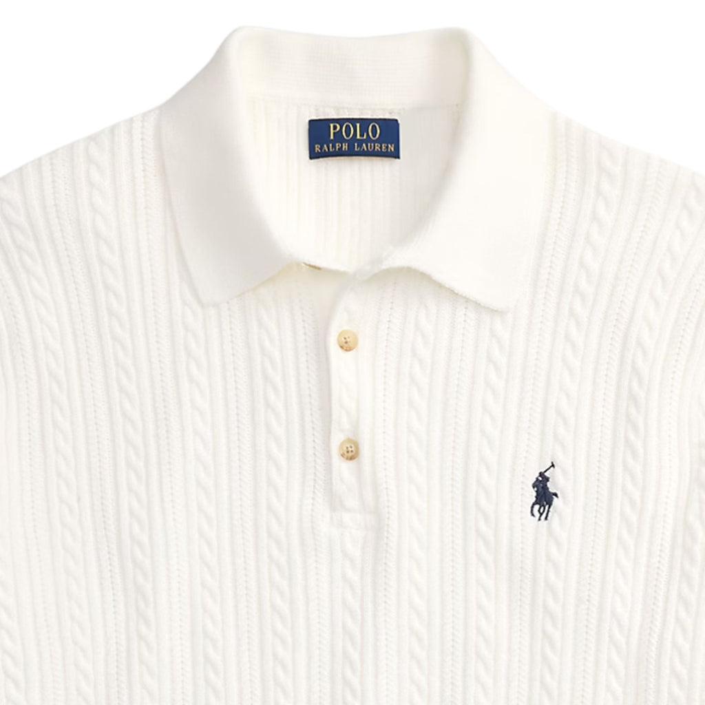 Cable-Knit Cotton Polo Jumper - White