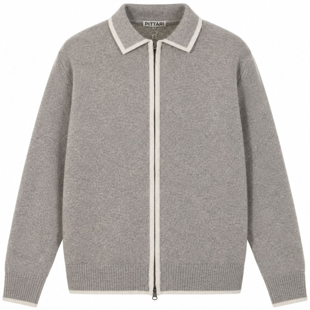 Pittari Lambswool Catch Full Zip Sweater - Vole/Clay