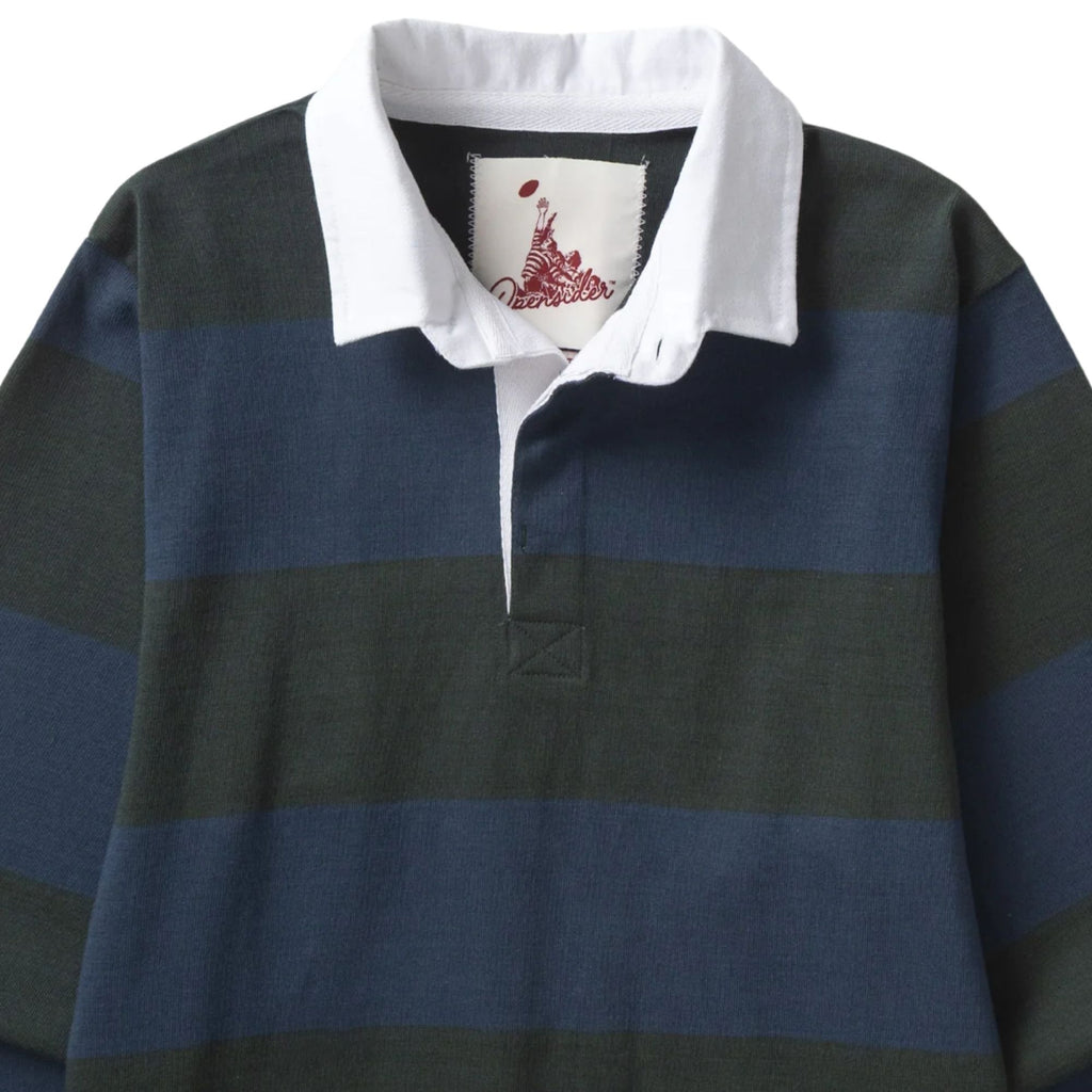Opensider Classic Rugby Shirt - Blue/Green Wide-Stripe