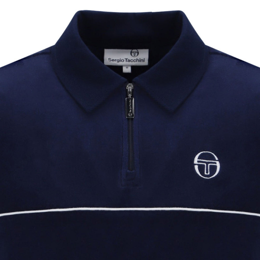 Sergio Tacchini Cardona Velour Zip Polo Shirt - Maritime Blue