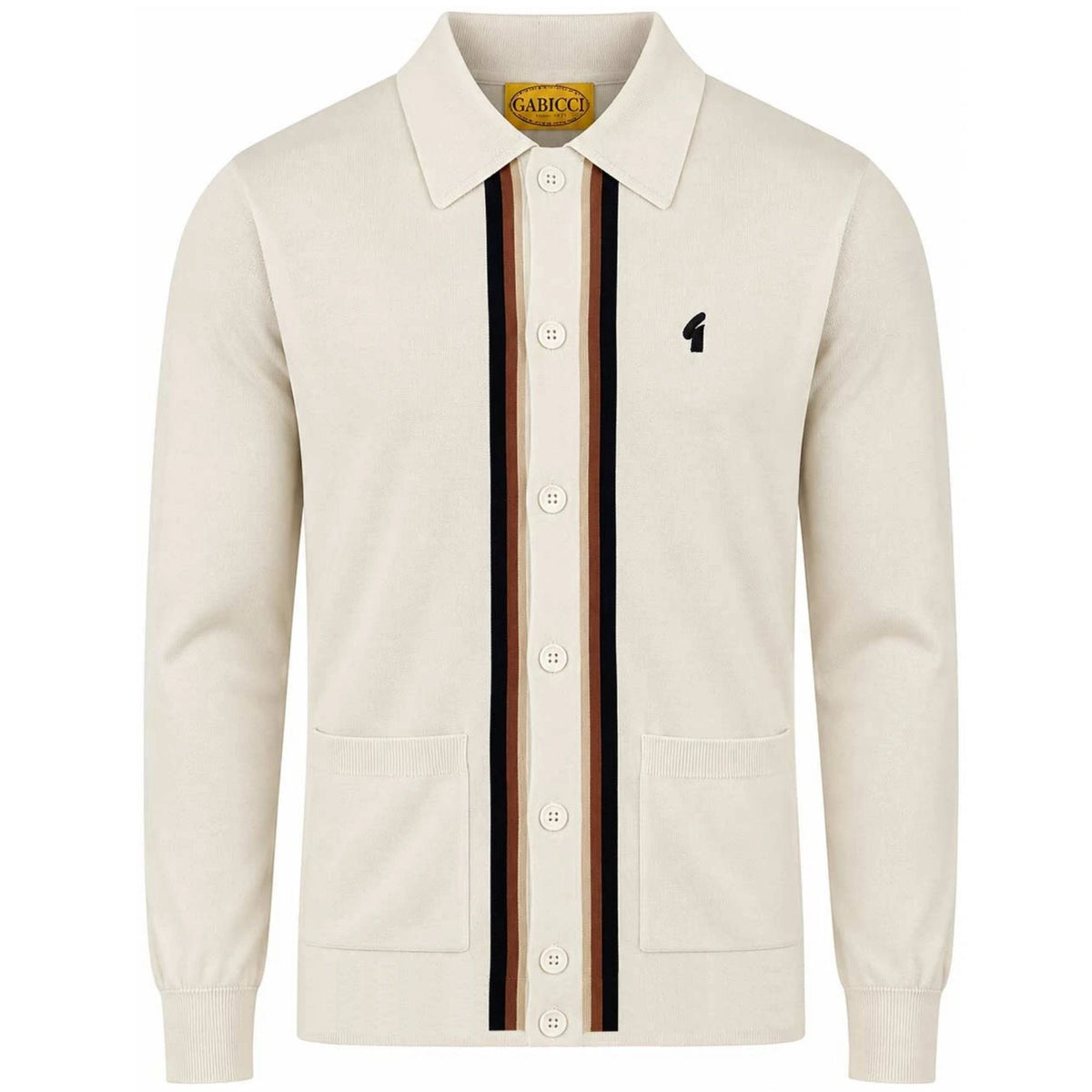 Gabicci Vintage Bromley Long Sleeve Button Thru Knit Polo - Cream