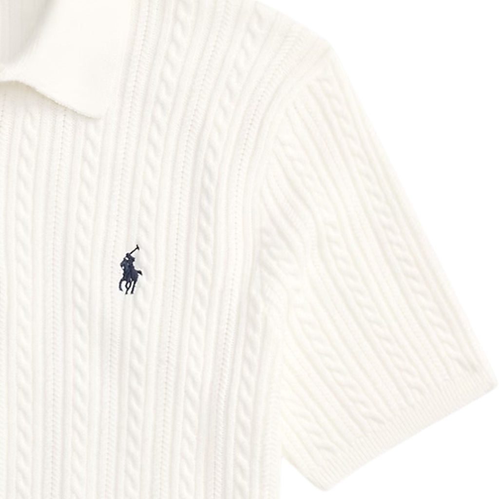 Cable-Knit Cotton Polo Jumper - White