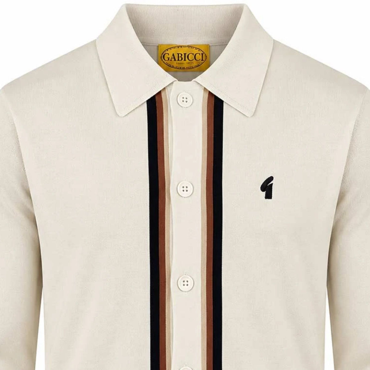 Gabicci Vintage Bromley Long Sleeve Button Thru Knit Polo - Cream