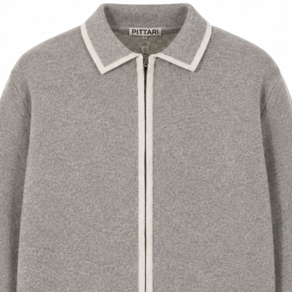 Pittari Lambswool Catch Full Zip Sweater - Vole/Clay