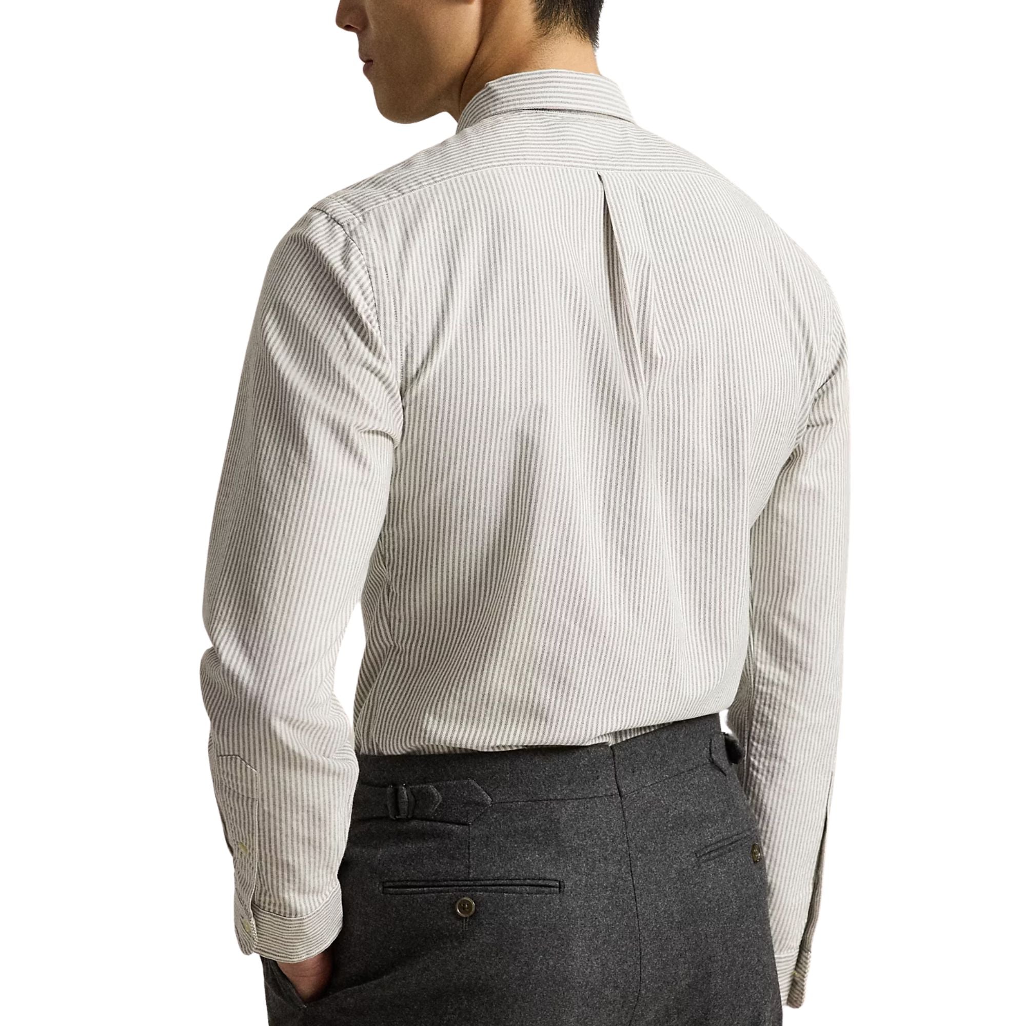 Polo Ralph Lauren Custom Fit Striped Oxford Shirt - Nutmeg Brown/White