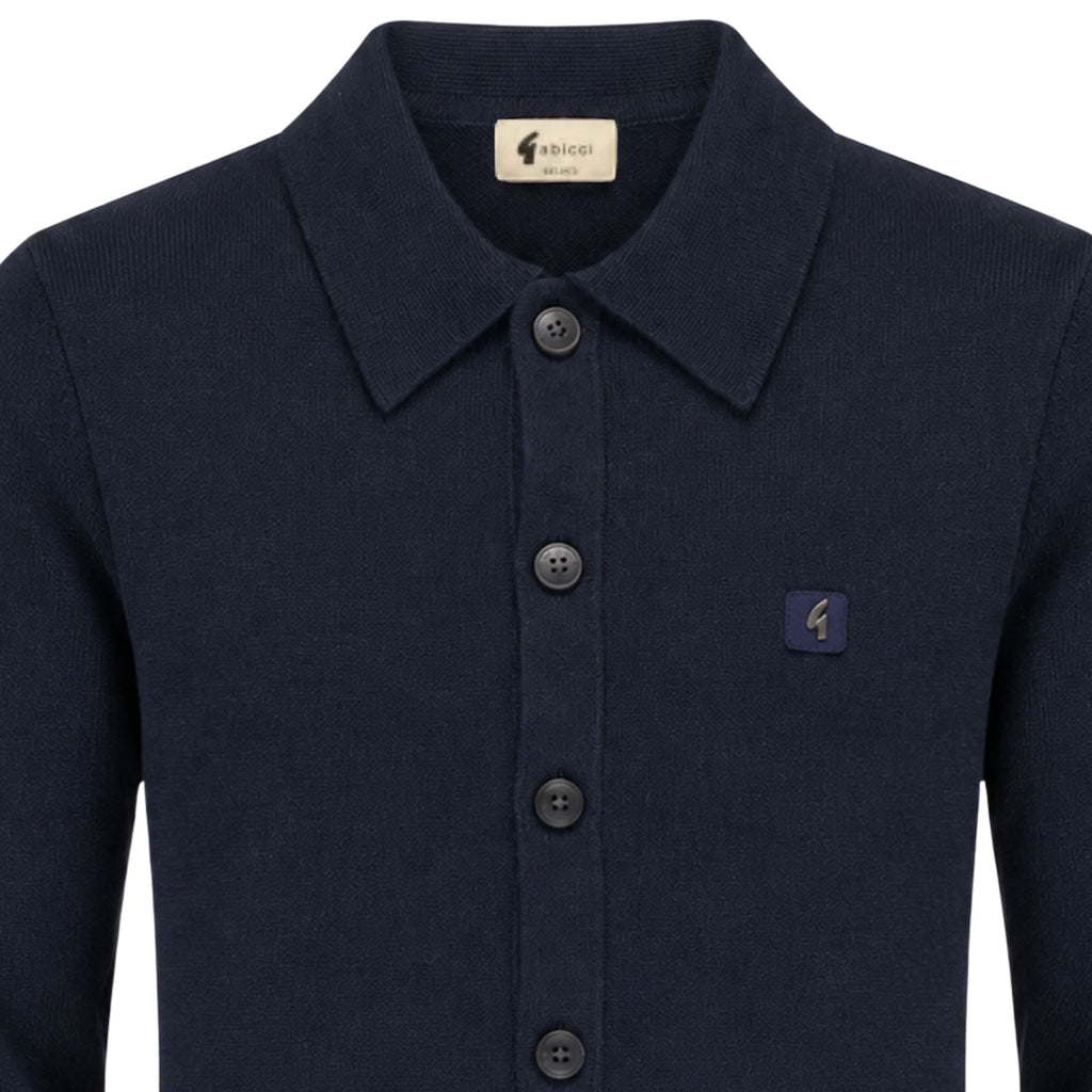 Gabicci Vintage Azima Long Sleeve Plain Knit Button Thru - Navy