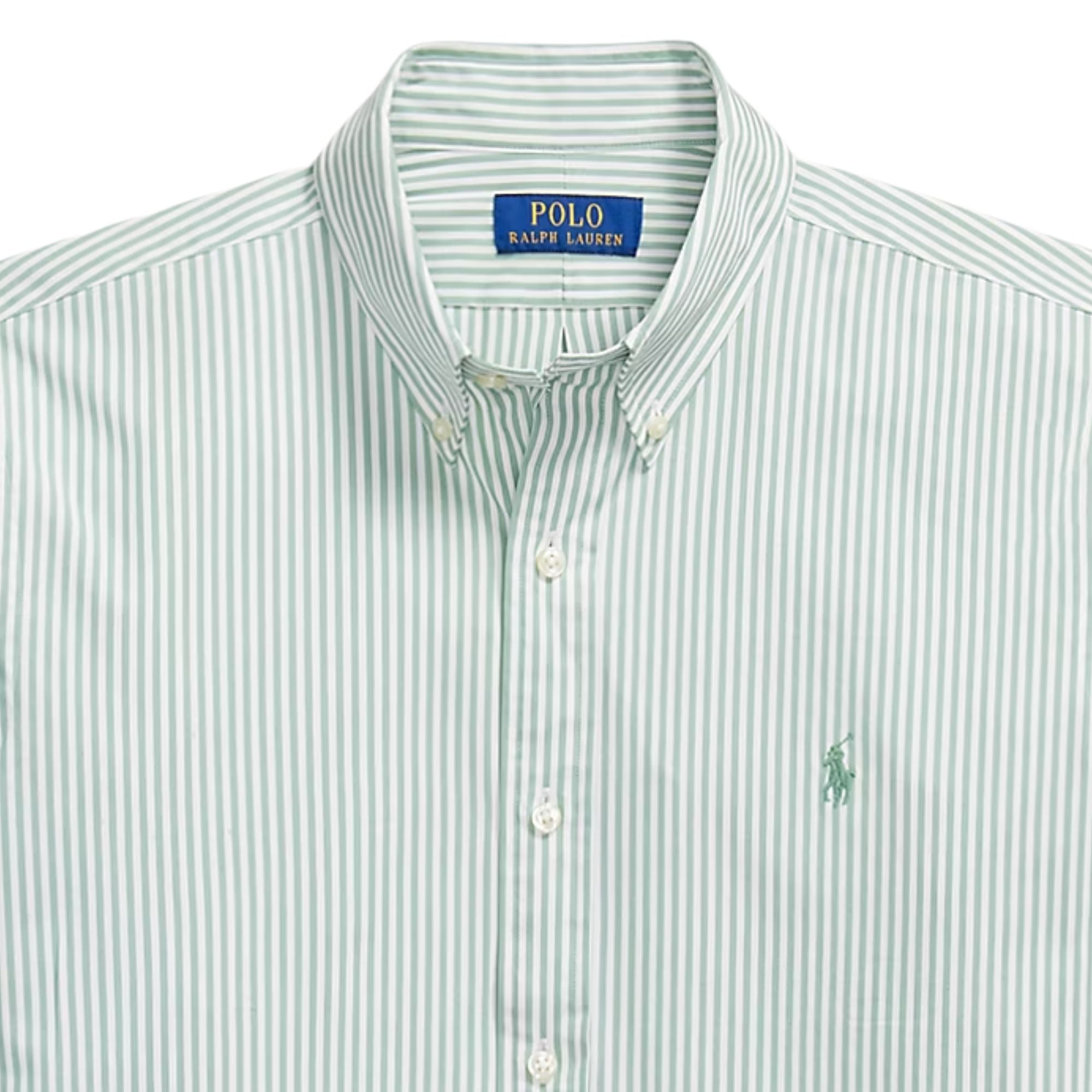 Polo Ralph Lauren Custom Fit Striped Stretch Poplin Shirt - Faded Mint/White
