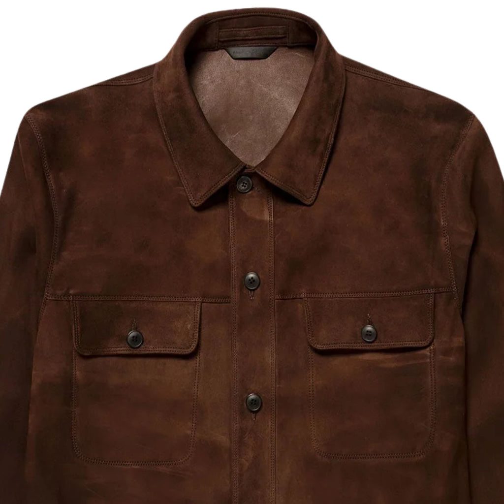 Sunspel Suede Overshirt - Dark Brown