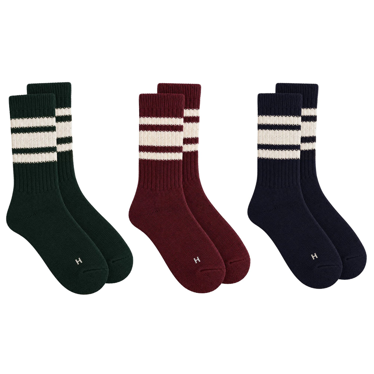 Healthknit 3 Pack Socks - Dark Green/Navy/Burgundy