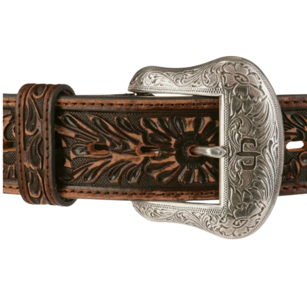 Stetson Hats Hair-on-Hide Tooled Leather Belt - Brown