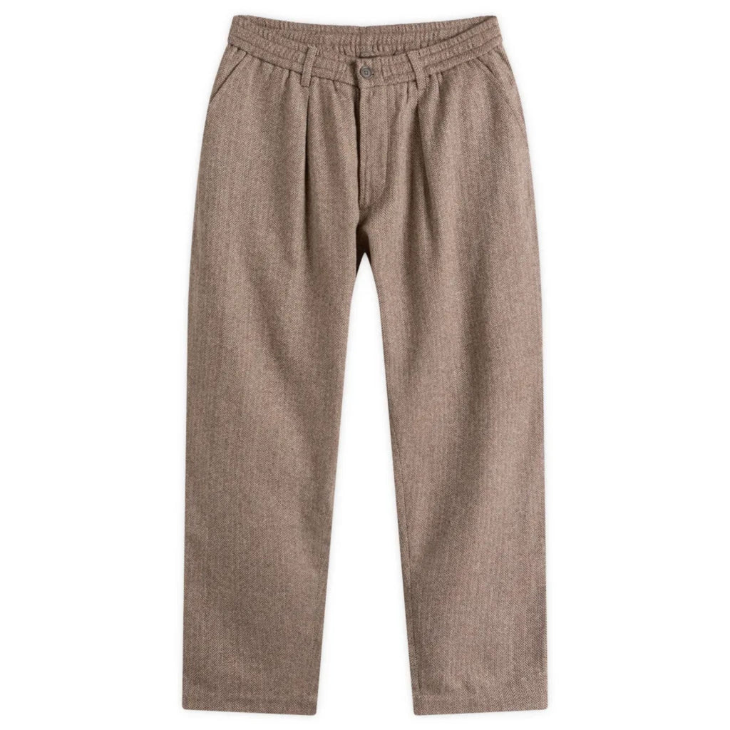 Universal Works Wool Herringbone Pleated Track Pant - Brown