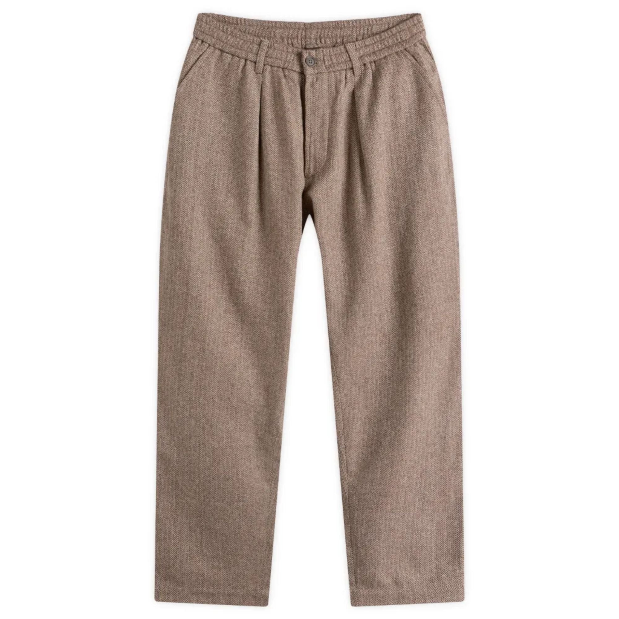 Universal Works Wool Herringbone Pleated Track Pant - Brown