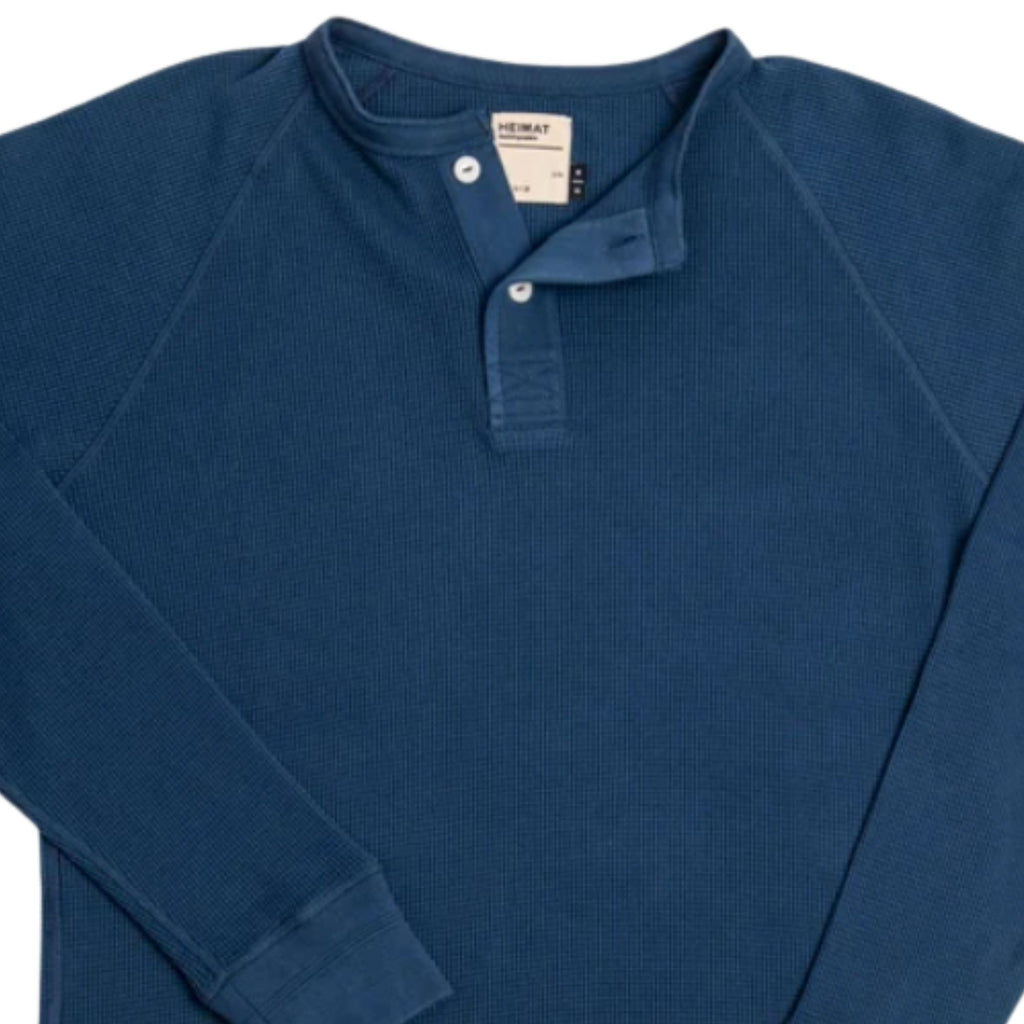 Heimat Henley Cotton Waffle Henley Polo - Ink