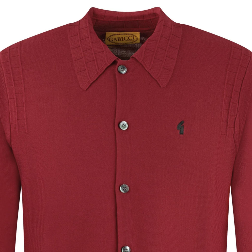 Gabicci Vintage Eddie Long Sleeve Button Thru Knit Polo - Claret