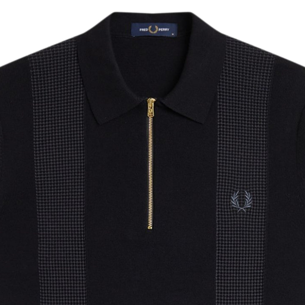 Fred Perry Panel Detail Knitted Shirt - Black