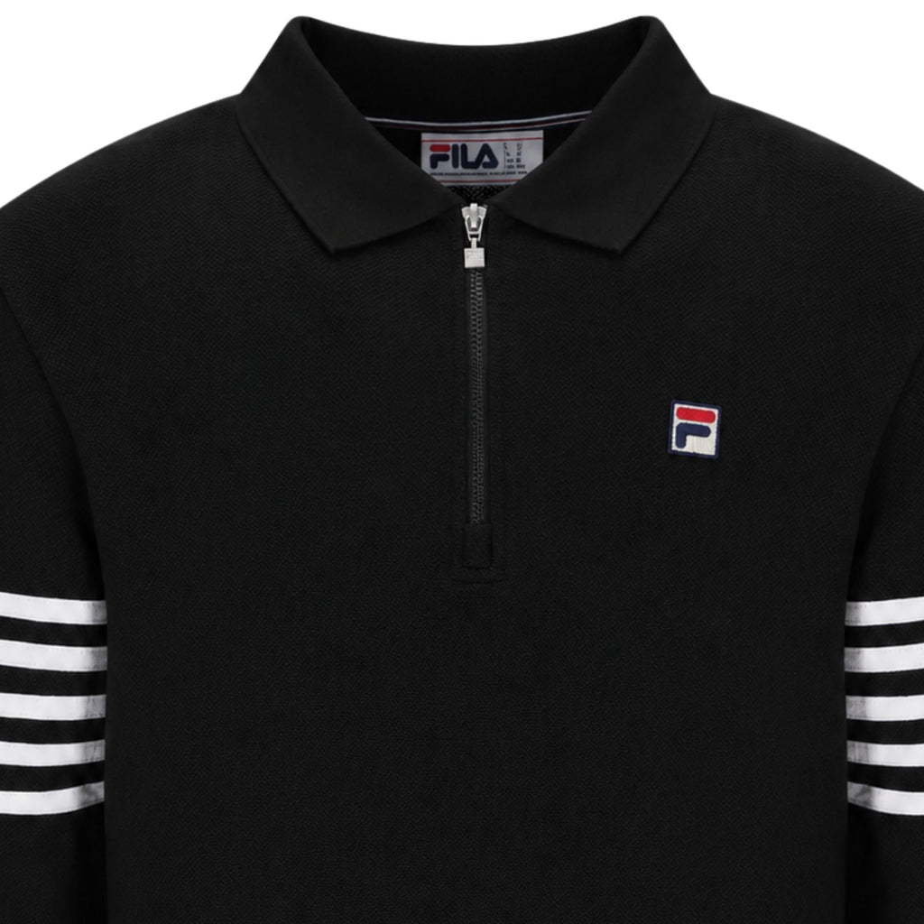 Fila Vintage Luis 1/4 Zip Long Sleeve Polo - Black/White