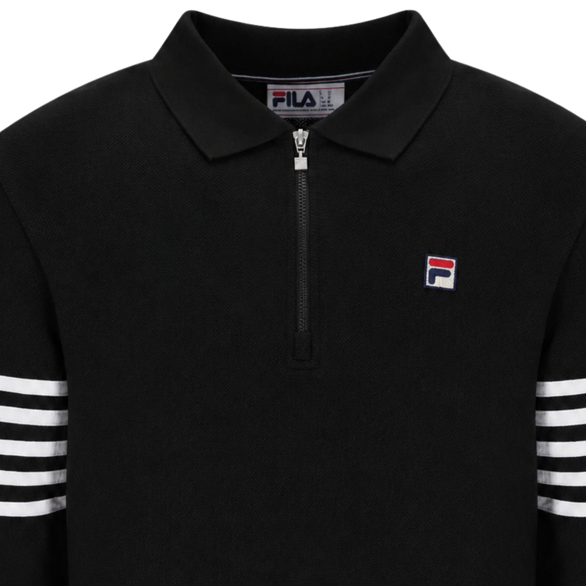 Fila Vintage Luis 1/4 Zip Long Sleeve Polo - Black/White
