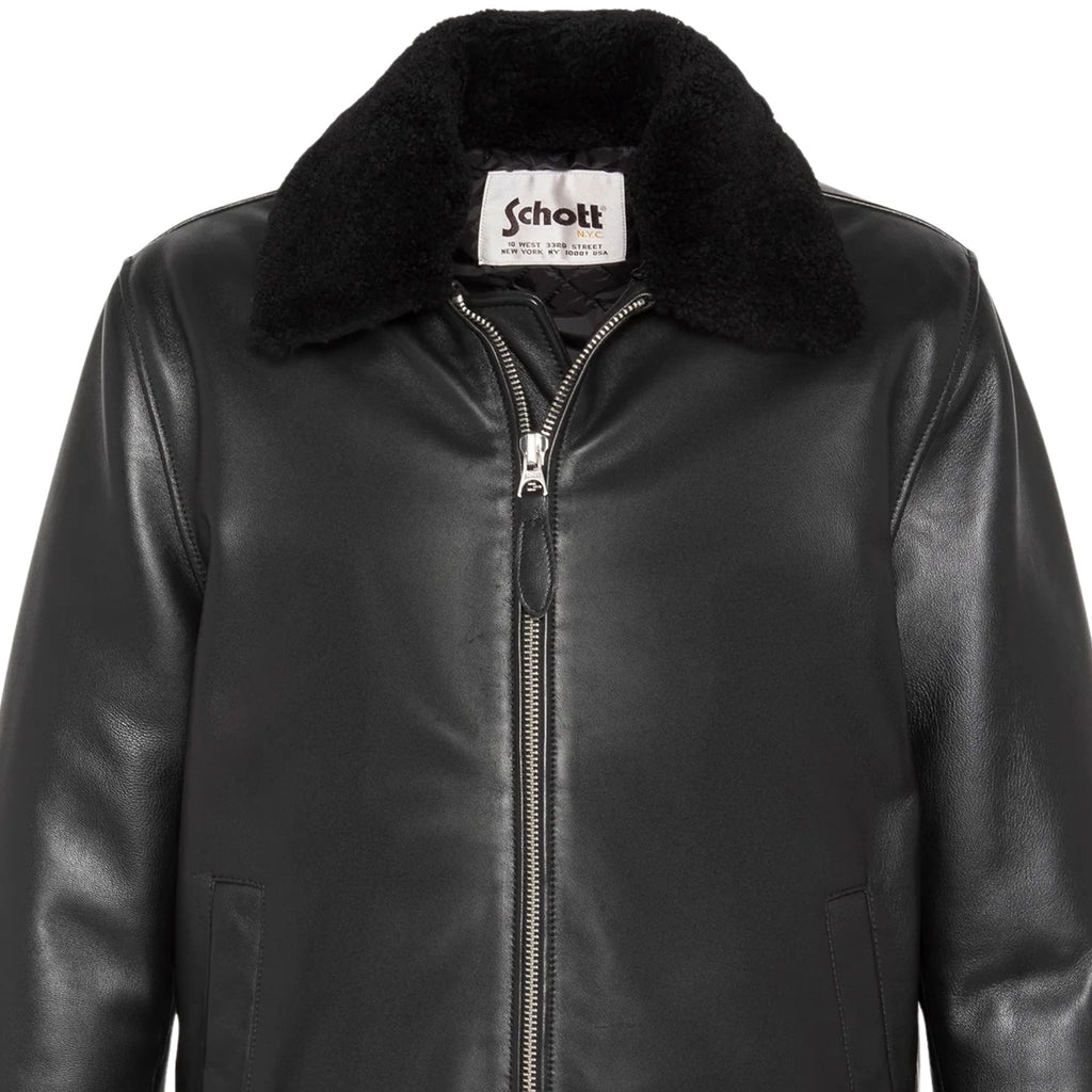 Schott Casual Lambskin Leather Jacket - Black