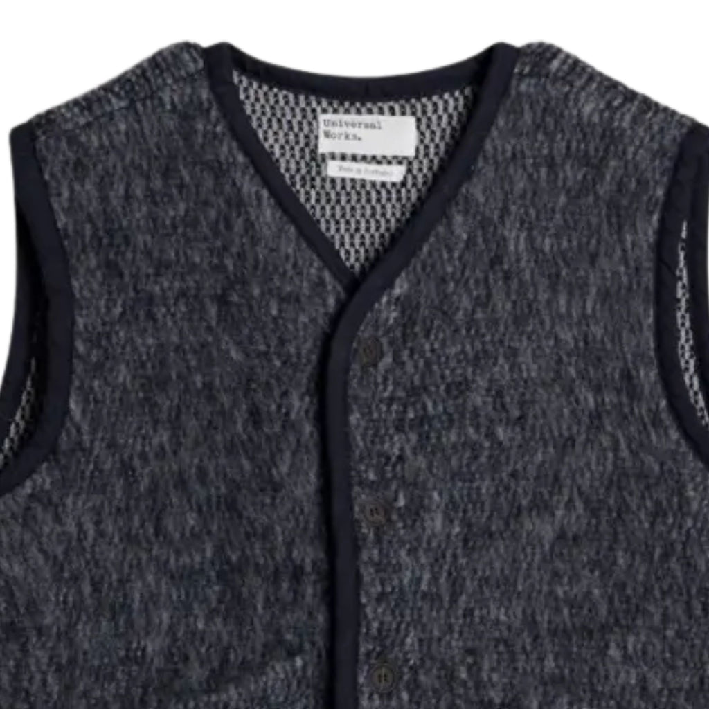 Universal Works Lancaster Gilet Losso Mohair Mix - Navy/Grey