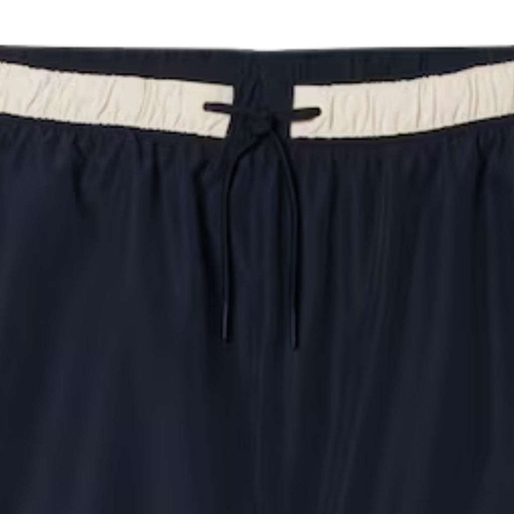 Mid Length Contrast Stripe Swim Trunks - Navy