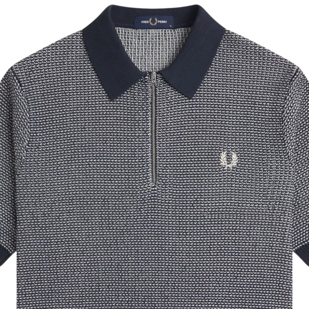 Fred Perry Textured Knitted Half Zip Shirt - Navy