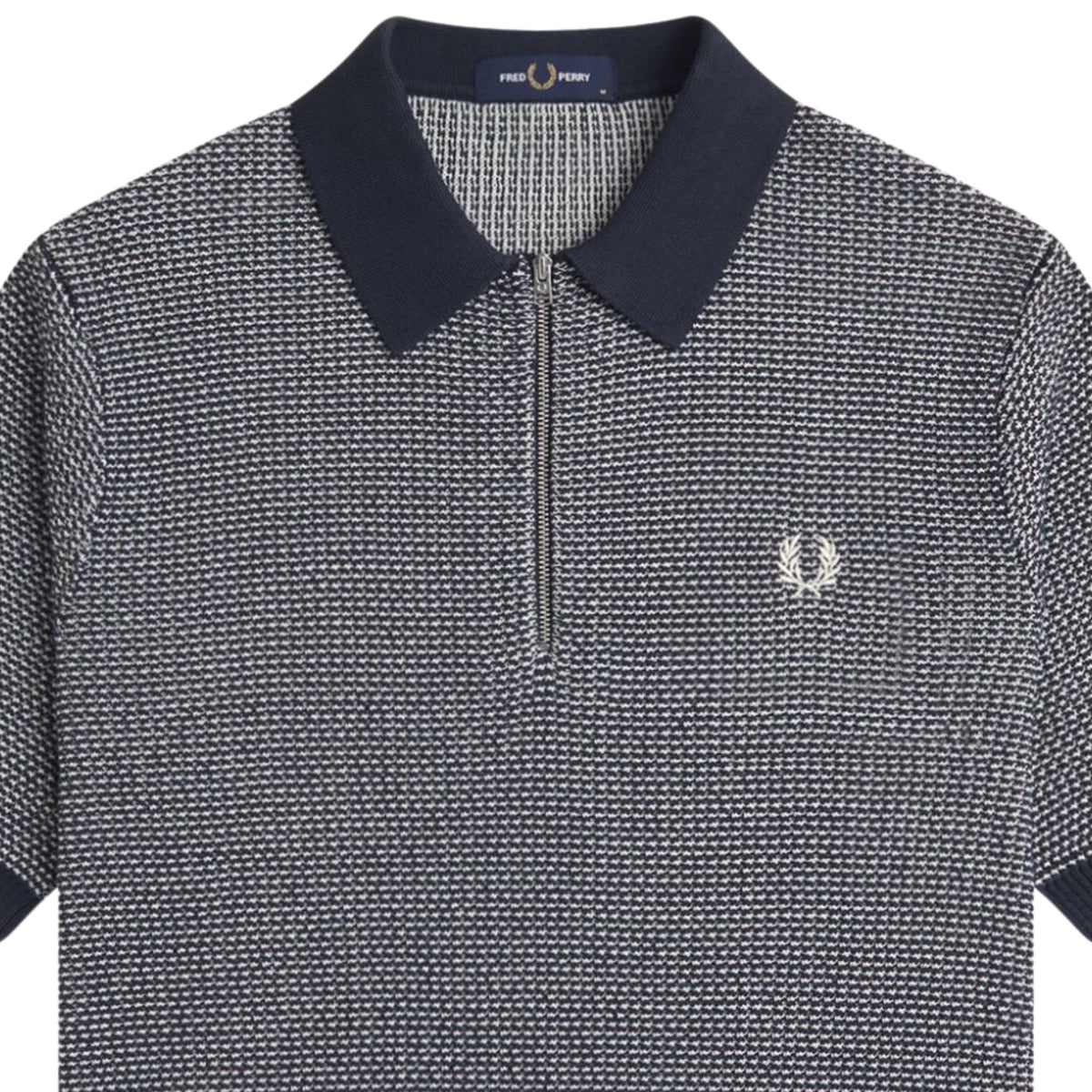 Fred Perry Textured Knitted Half Zip Shirt - Navy