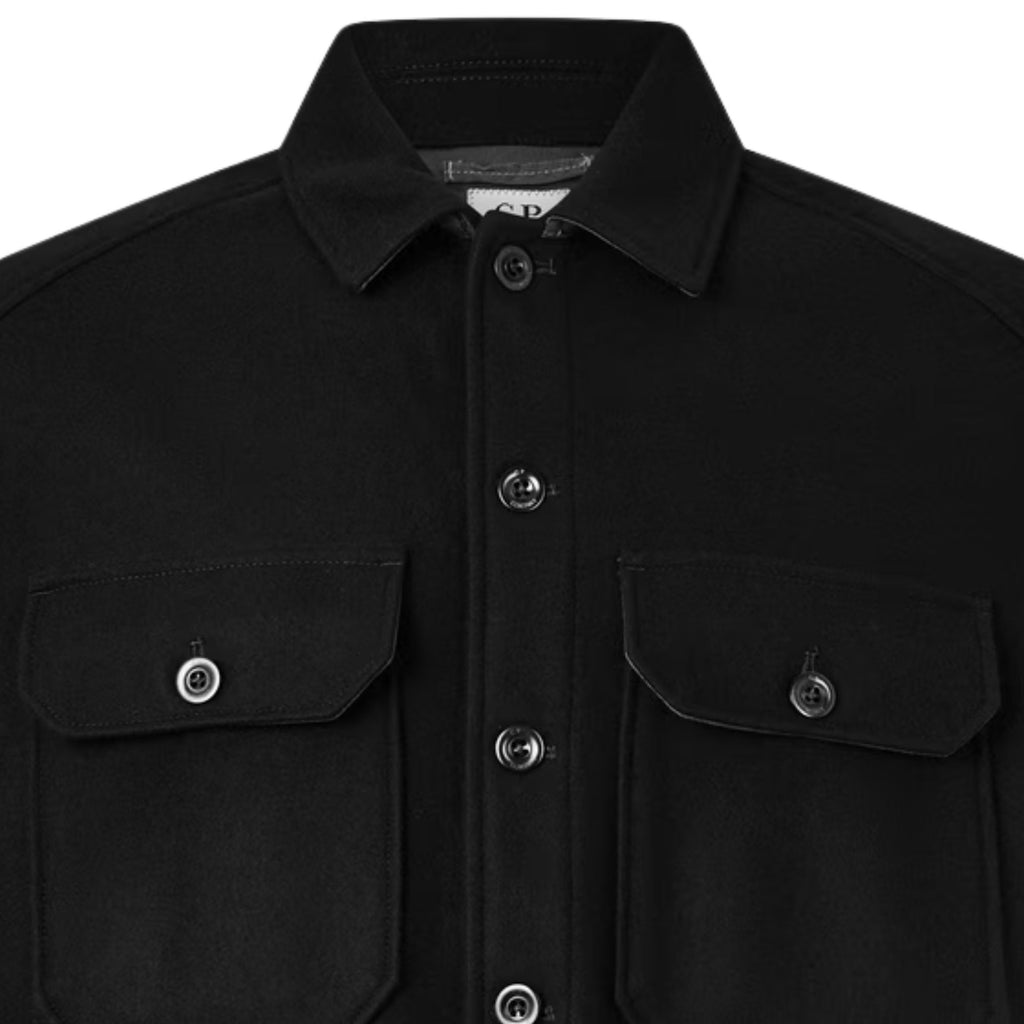 C.P Company  Felted Wool Lens Button Overshirt - Black