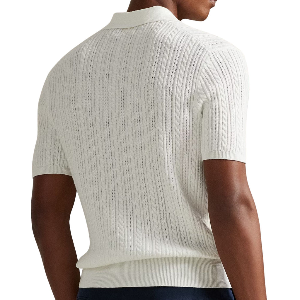 Cable-Knit Cotton Polo Jumper - White