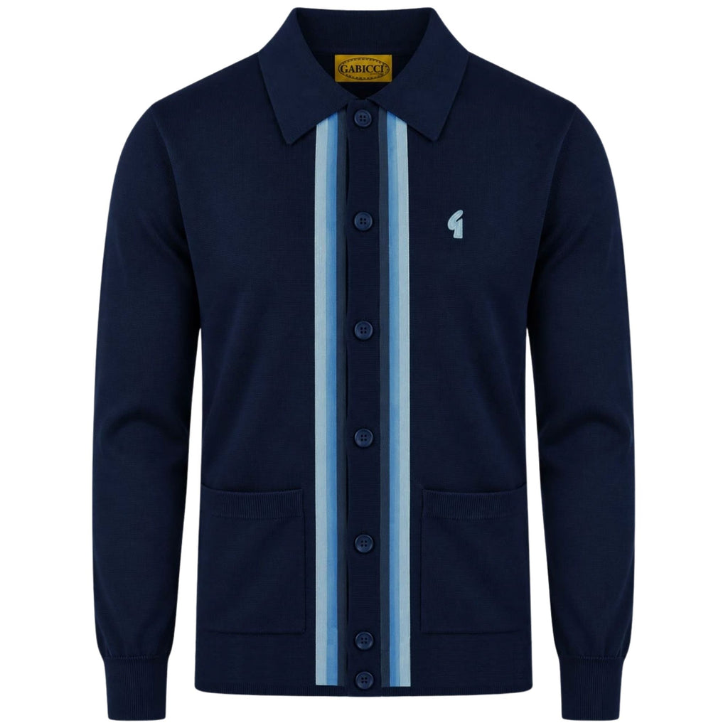 Gabicci Vintage Bromley Long Sleeve Button Thru Knit Polo - Navy