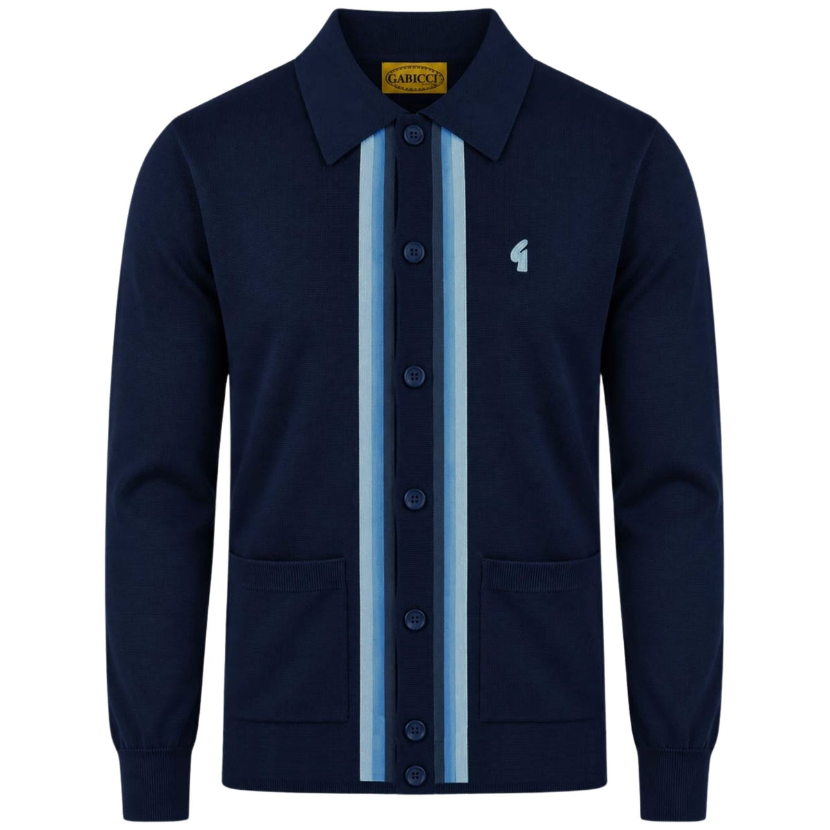 Gabicci Vintage Bromley Long Sleeve Button Thru Knit Polo - Navy