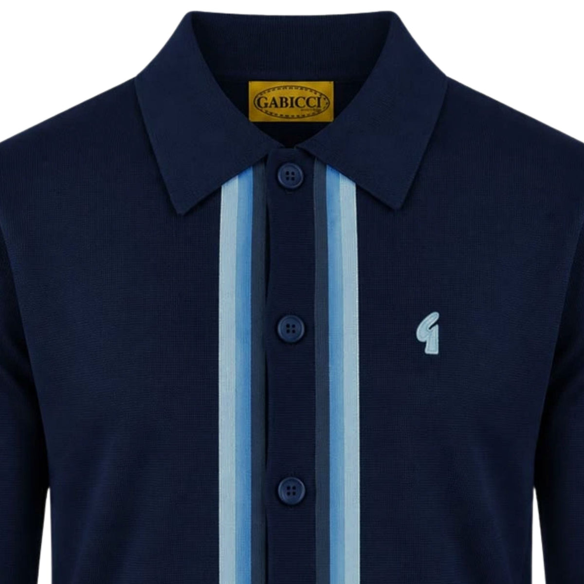 Gabicci Vintage Bromley Long Sleeve Button Thru Knit Polo - Navy