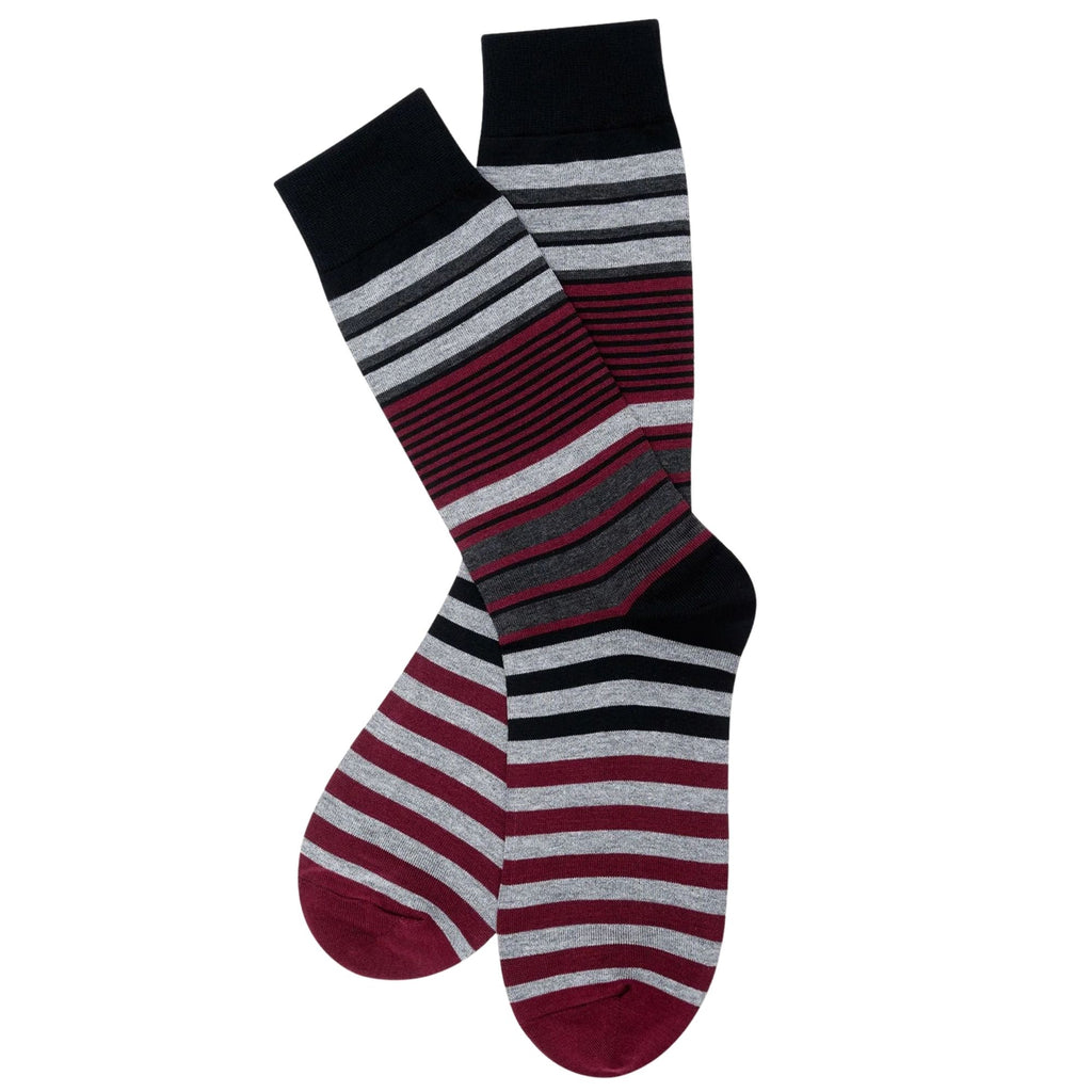 Stuarts London Brian Oak Multi Stripe Socks - Burgundy
