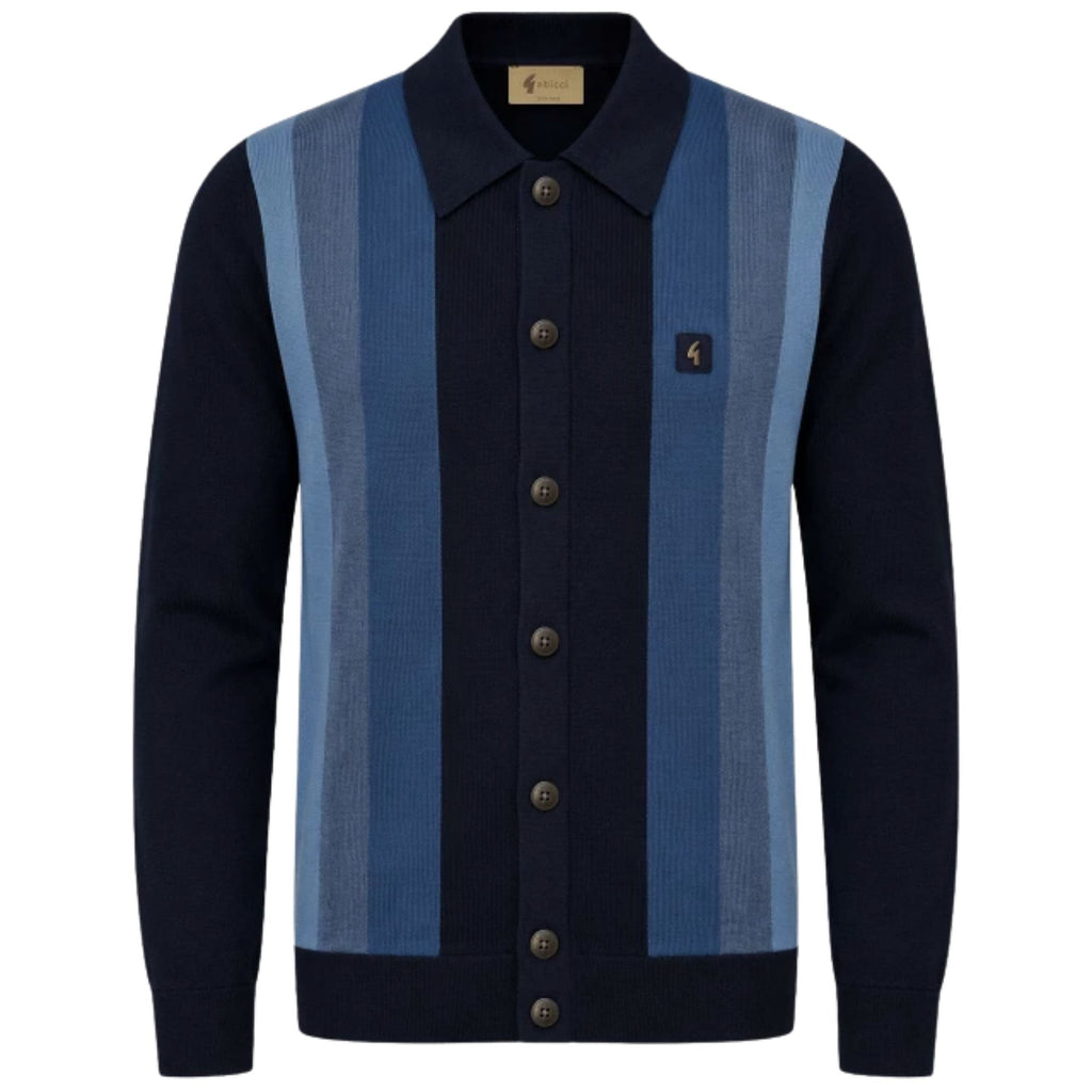 Gabicci Vintage Pedro Long Sleeve Button Thru Knit Polo - Navy