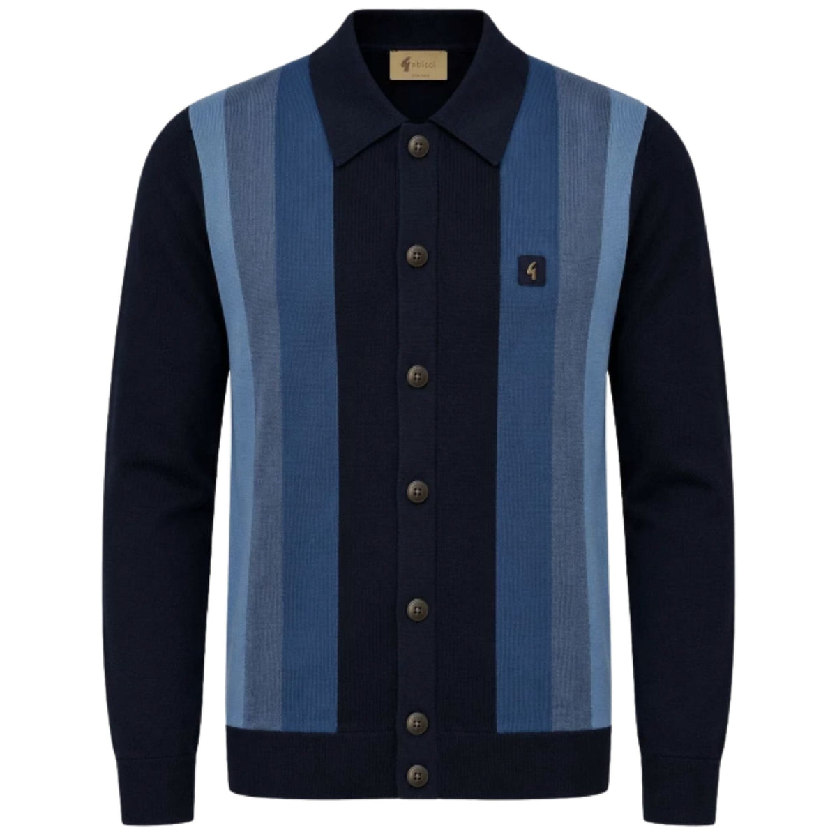 Gabicci Vintage Pedro Long Sleeve Button Thru Knit Polo - Navy