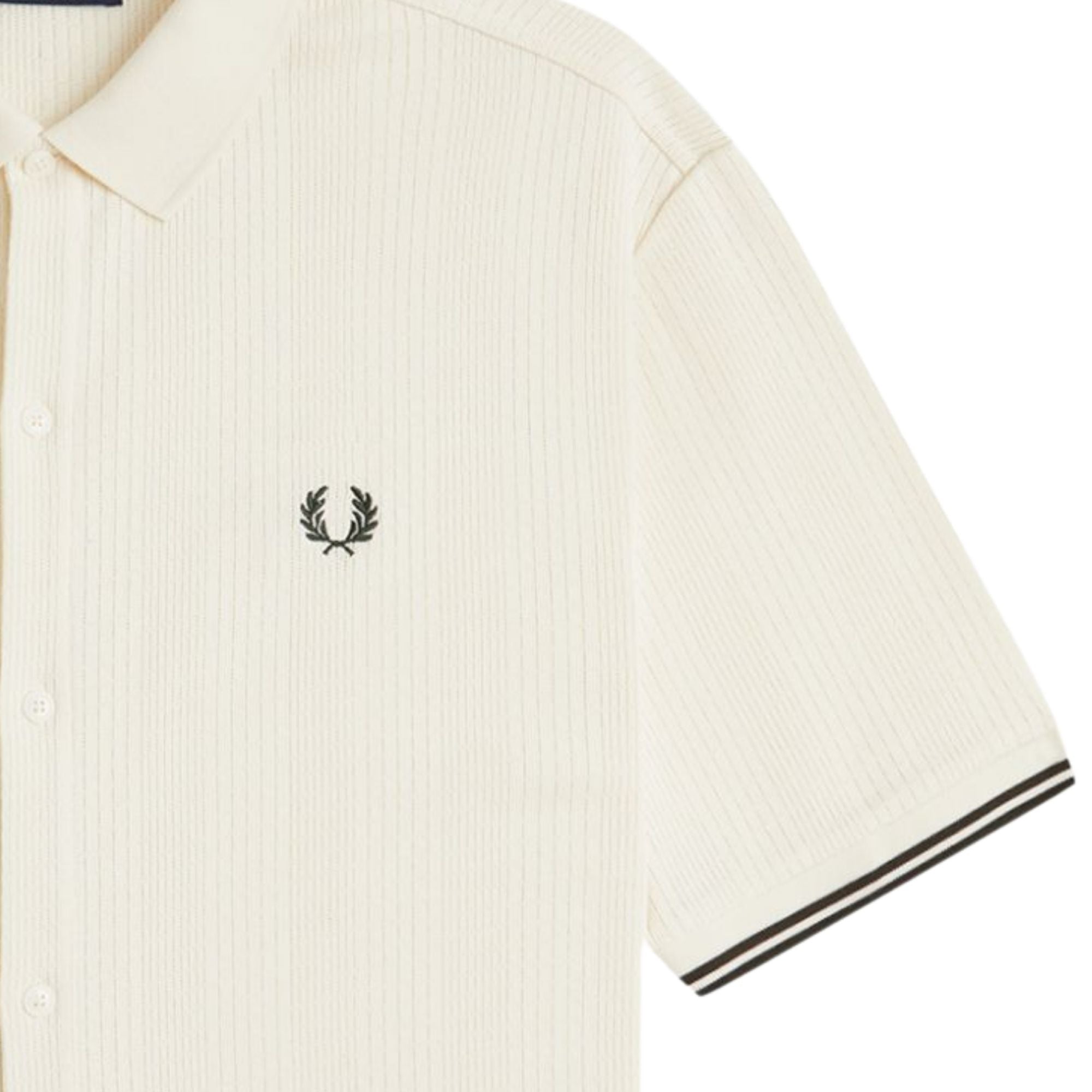 Fred Perry Pointelle Button Through Polo Shirt - Ecru