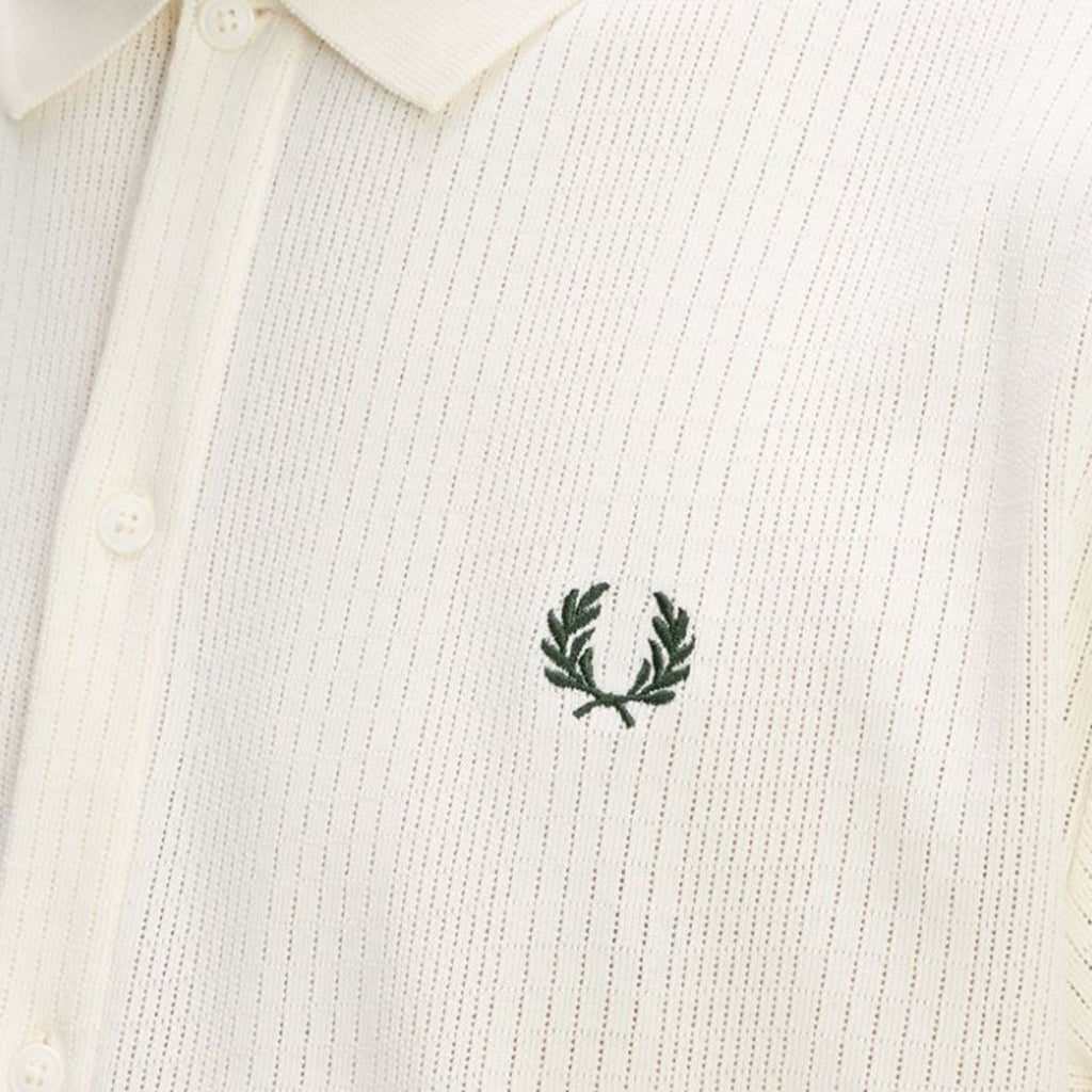 Fred Perry Pointelle Button Through Polo Shirt - Ecru