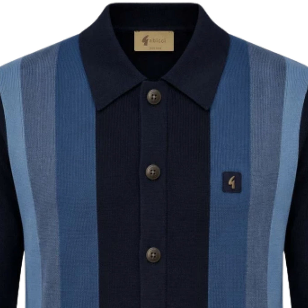 Gabicci Vintage Pedro Long Sleeve Button Thru Knit Polo - Navy
