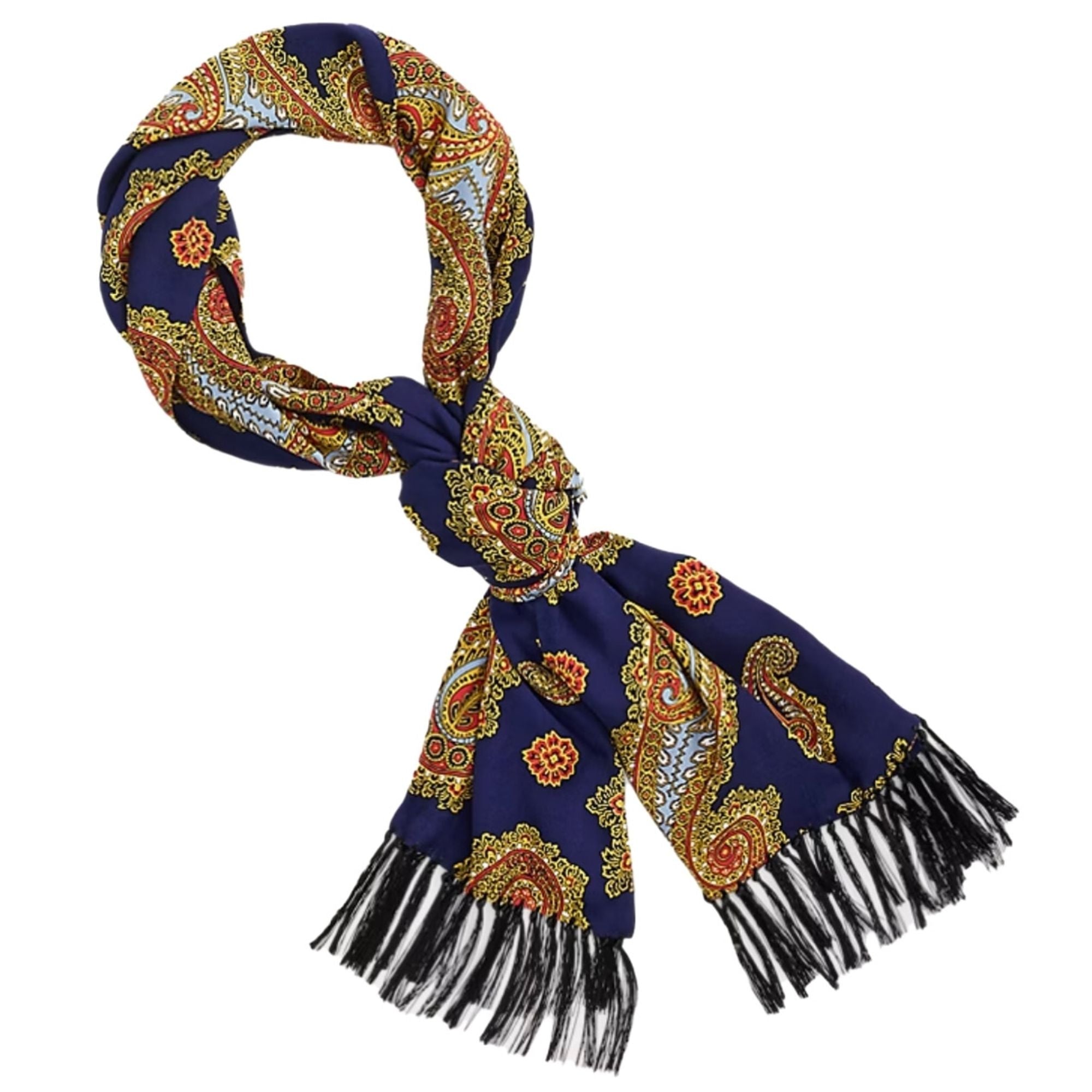 Tasselled Paisley-Print Scarf - Blue