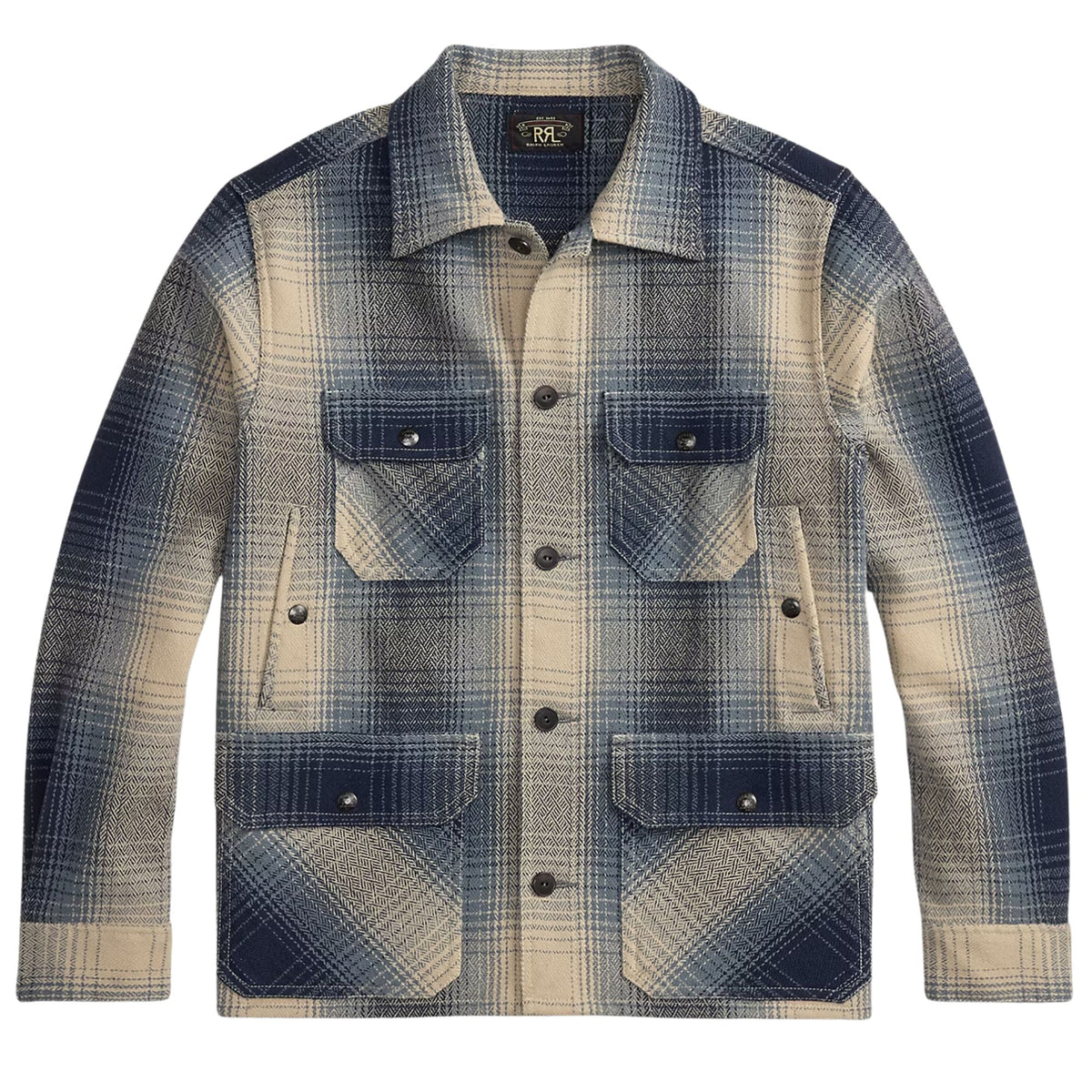 RRL by Ralph Lauren Plaid Wool Twill Overshirt - Blue/Cream