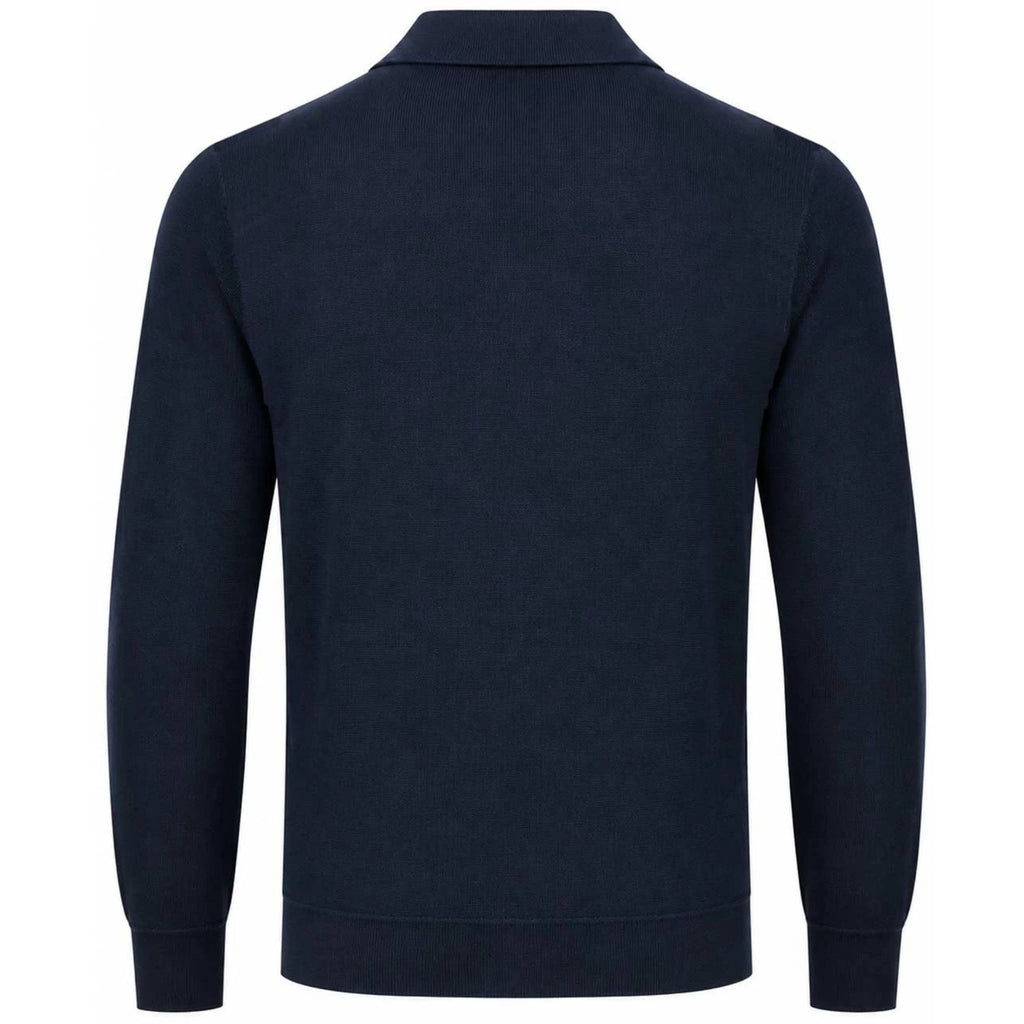 Gabicci Vintage Pedro Long Sleeve Button Thru Knit Polo - Navy