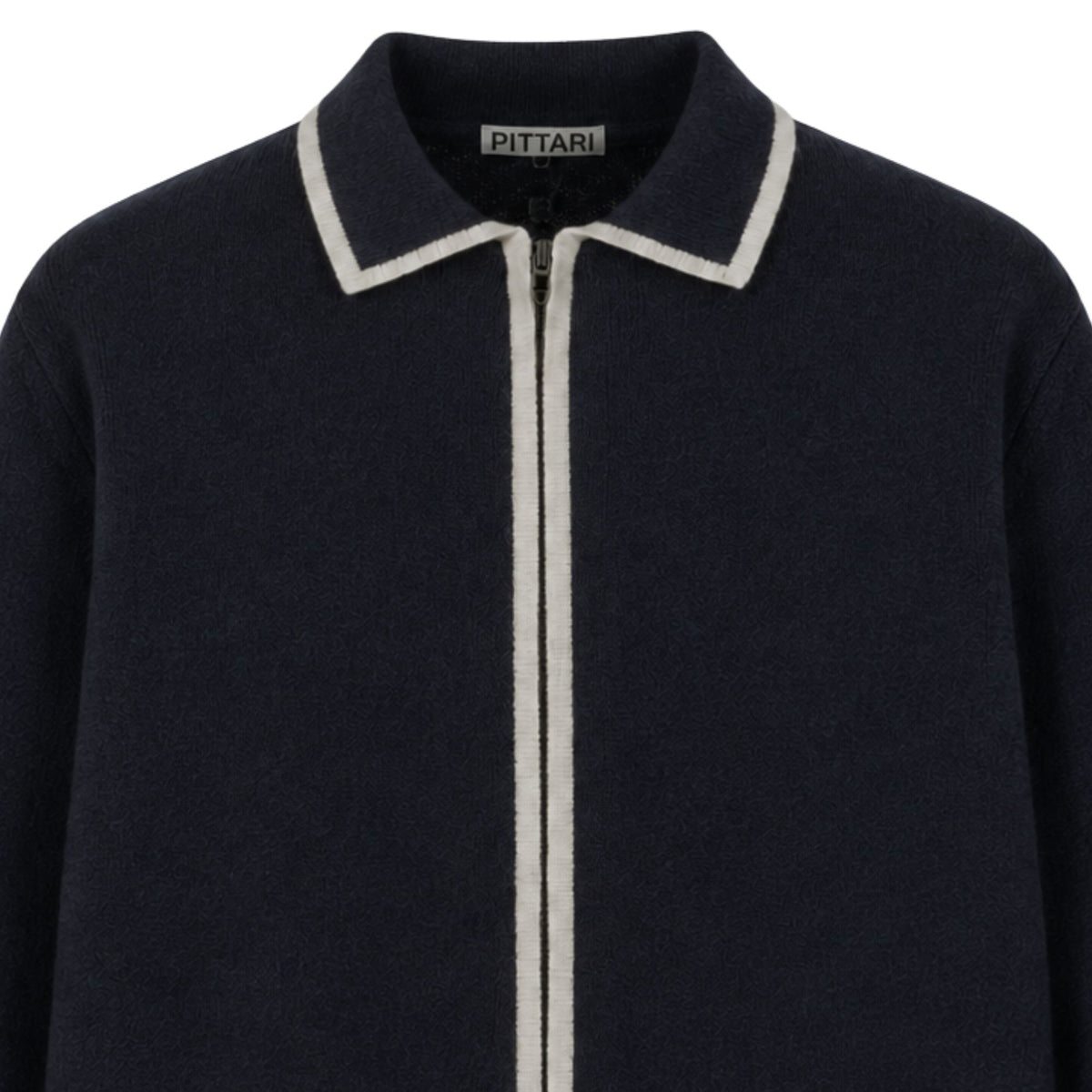 Pittari Lambswool Catch Full Zip Sweater - Navy/Ecru