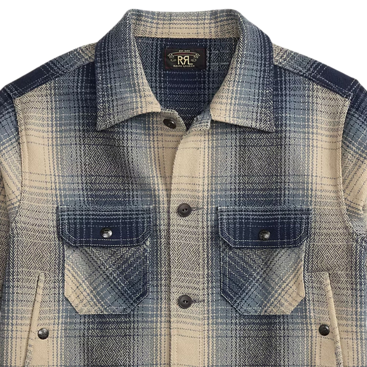 RRL by Ralph Lauren Plaid Wool Twill Overshirt - Blue/Cream