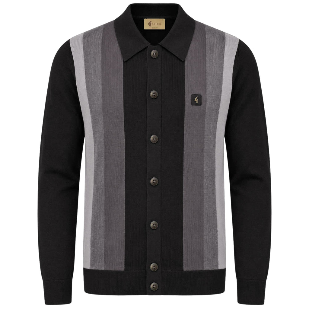 Gabicci Vintage Pedro Long Sleeve Button Thru Knit Polo - Black
