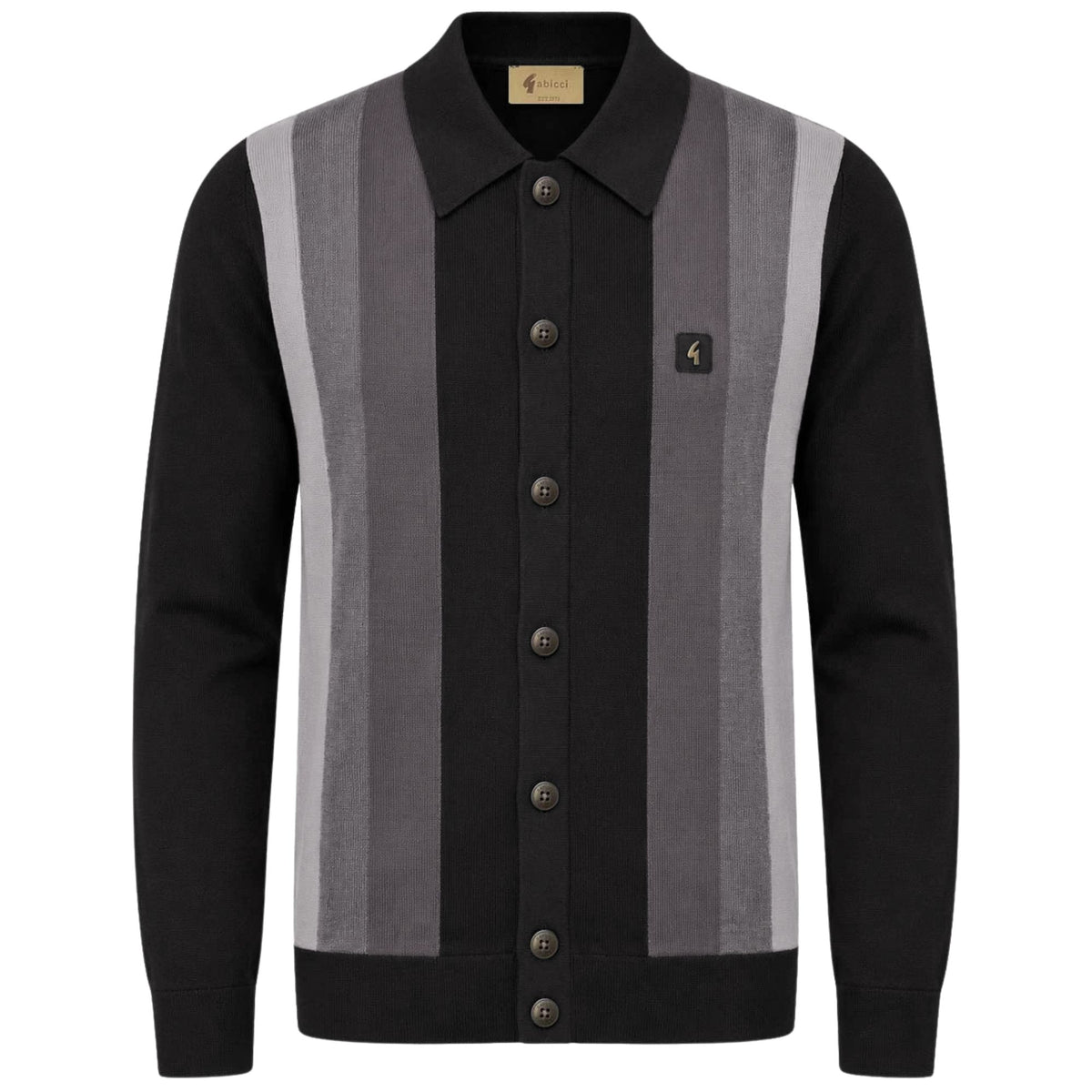 Gabicci Vintage Pedro Long Sleeve Button Thru Knit Polo - Black