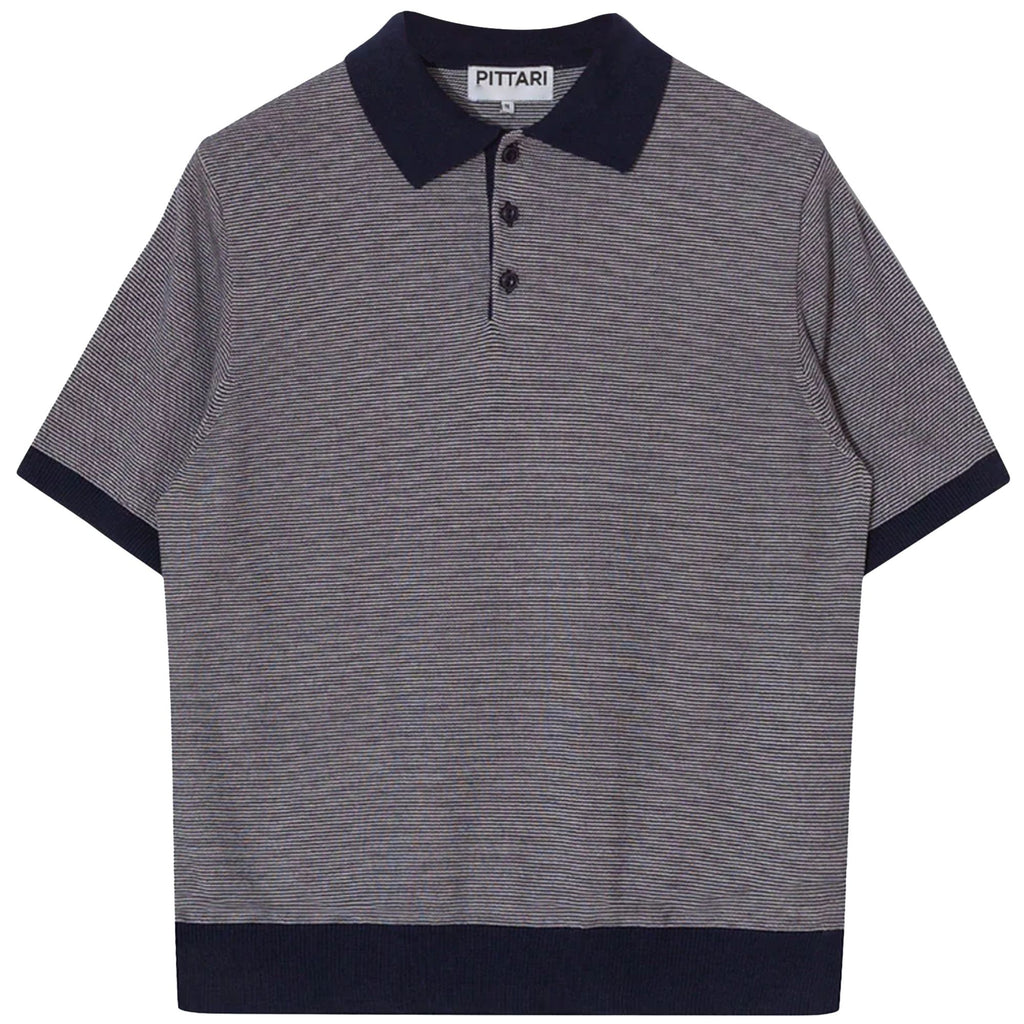 Pittari Microstripe Short Sleeve Polo - Navy/Ecru